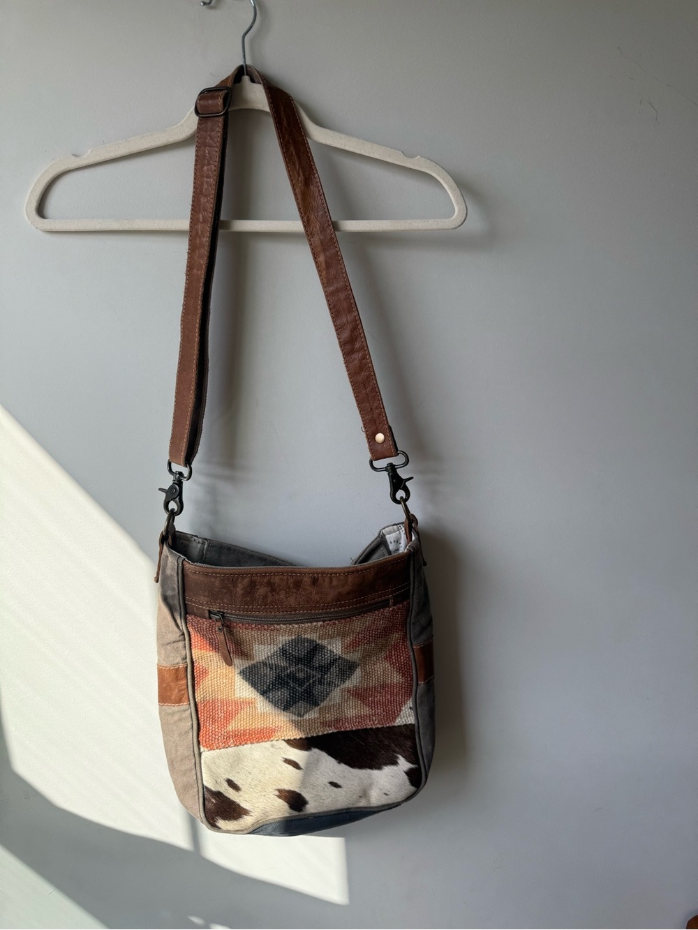 Myra Bag Western Boho Cow Print Leather Crossbody Bag